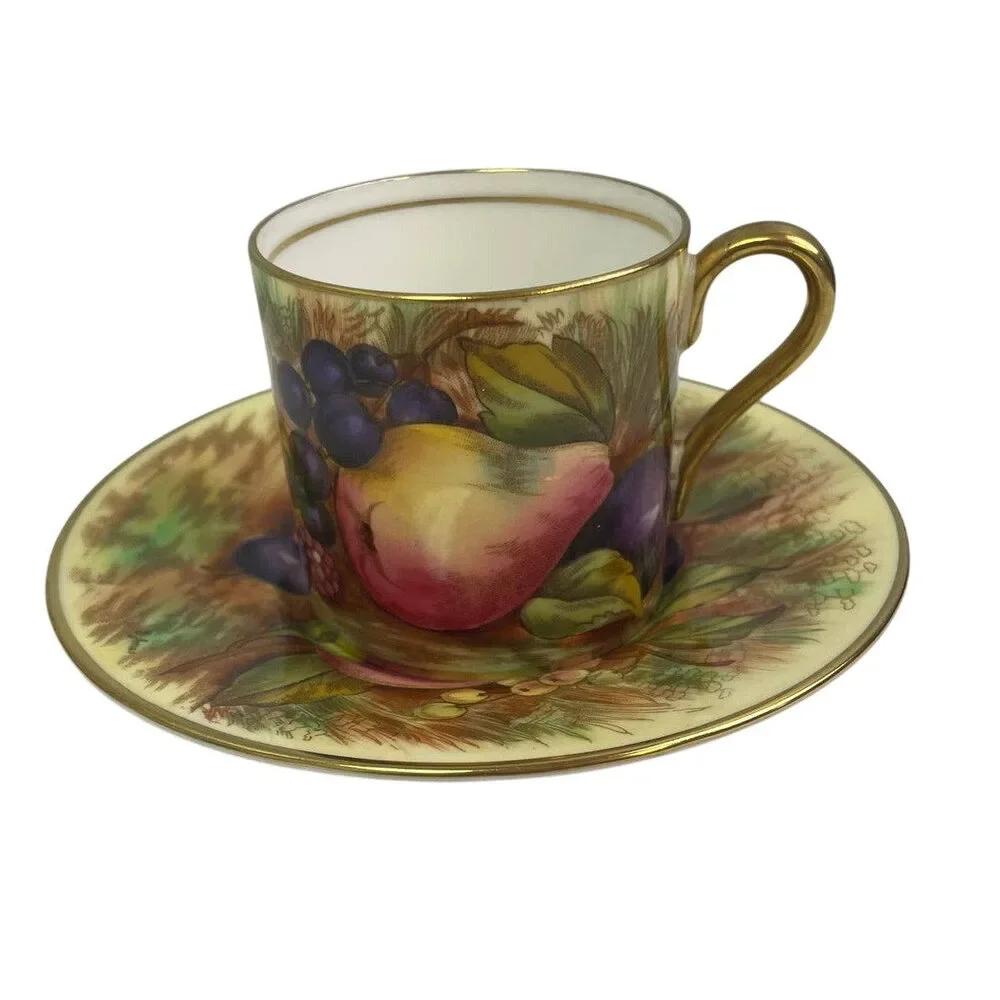Vintage 1930 Aynsley Cup & Saucer Orchard Fruit Bone China England Teacup Set